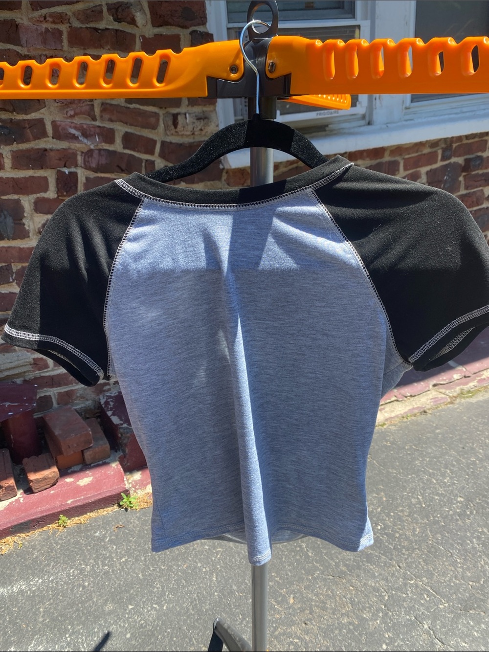 SHEIN Heather Gray and Black Raglan Short Sleeve Tee